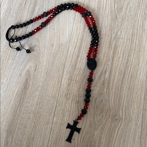 Eunice Jesus  cross rosary Shambala crystals red - Picture 1 of 5